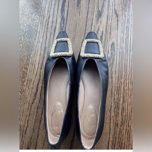 Sam Edelman Black Leather Flats with Gold Buckle